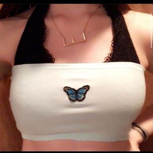 blue butterfly tube top